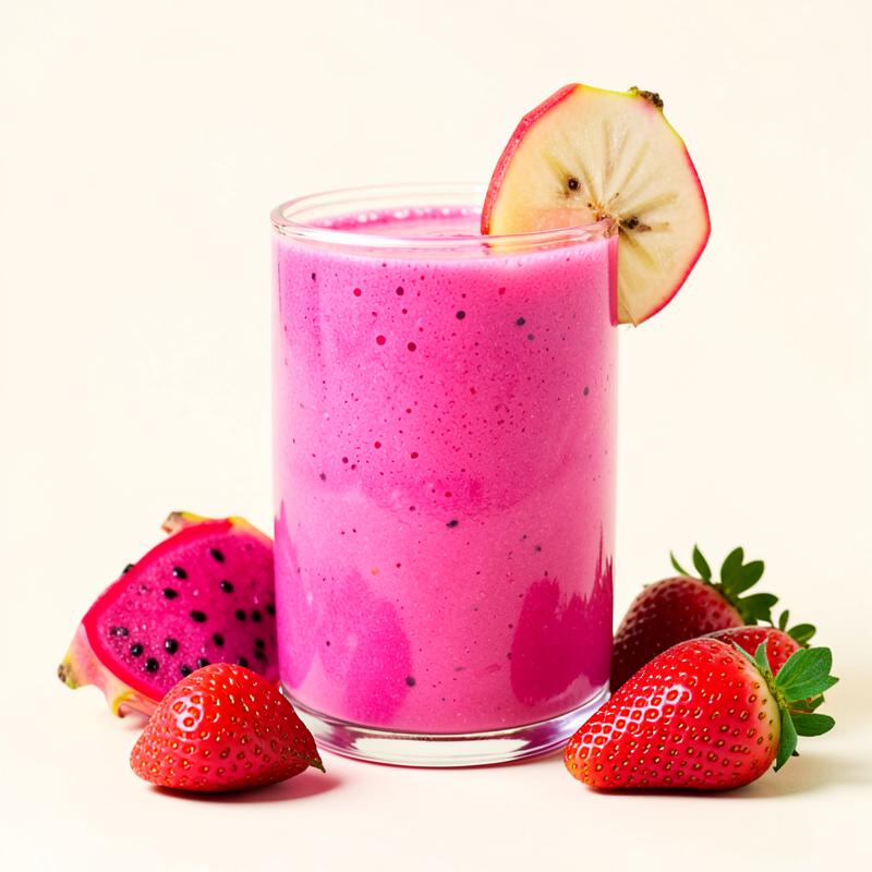 Dragon Glow smoothie made with Dragon Fruit, Strawberry, Banana