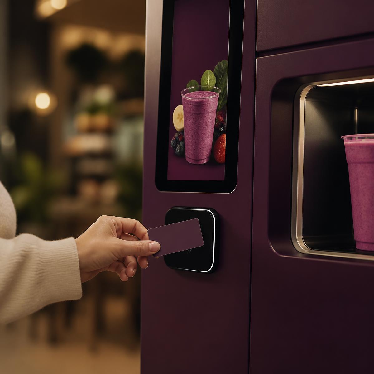A customer paying at a SMOODYZ machine with a contactless card